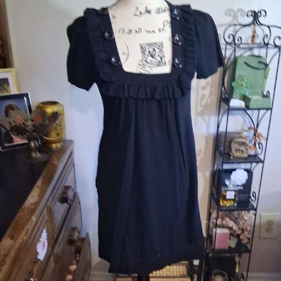 JUICY COUTURE Black Button Detail Ruffled Short Sleeve Dress Small - Picture 1 of 11